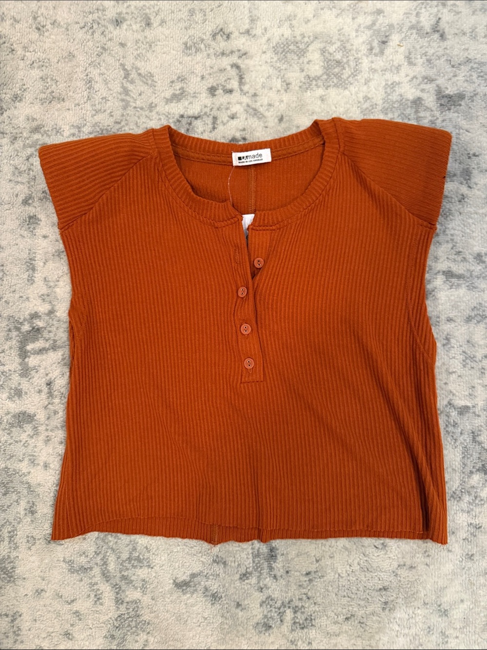 LA made Ribbed Henley Crop Top - Rust Orange great for Fall
